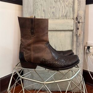 Veari Luxury Cowboy Boots Brown Python Leather Side zip Men's Size 12